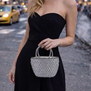 VTG Bead Handbag silver metallic thread hand-sewn y2k 80s 90s wedding coquette